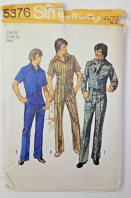 RARE! 70s Simplicity Sewing Pattern 5376 Men's Jumpsuit Front Zipper Chest 36 UC • $34.99
