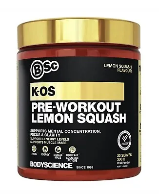 Bsc K-os Pre-workout Lemon Squash 300g 30 Serves / Muscle Mass Kos Body Science • $30
