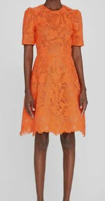 $2590 J. Mendel Women's Orange Lace Scallop-Hem Day Dress Size 12 • $829.18