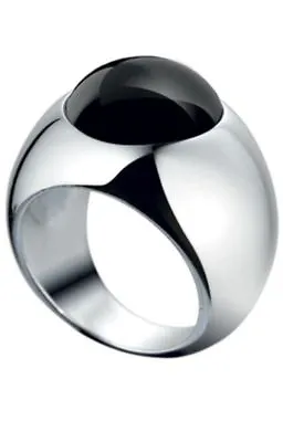 $435 LALIQUE  Cabochon Ring 58 Size 8.5 Black Crystal GOURMANDE Silver Ring MIB • £144.63