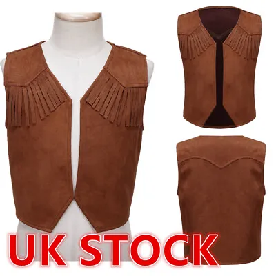 UK Kids Boys Western Cowboy Vest Halloween Fancy Dress Up Costume Waistcoat  • £10.74