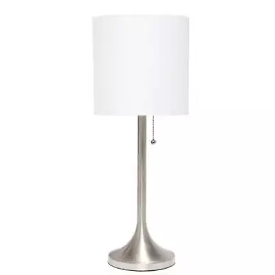 Brushed Nickel Tapered Table Lamp With White Fabric Drum Shade • $27.99