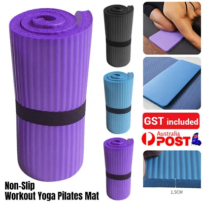 Yoga Mat 15mm Thick Exercise Mat Gym Workout Fitness Pilates Home Non Slip NBR • $13.32