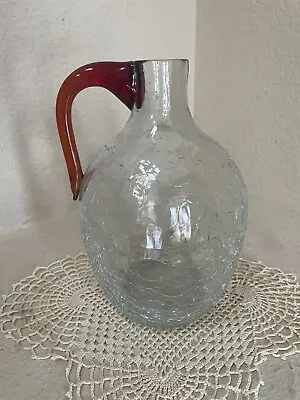 BLENKO Art Glass #417 CRACKLE With Red MOONSHINE Jug Nice Condition! • $48.98