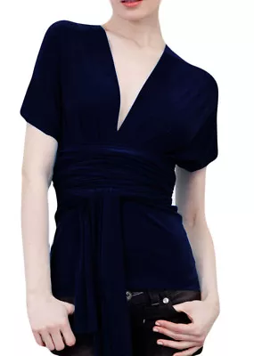 VON VONNI Women's Navy Transformer Wrap Top VVT001 - Sz S • $6.59