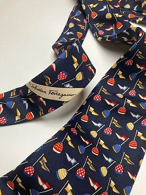 Salvatore Ferragamo Vintage Flag Buoy Marine Sport Tie Black Colors Italy • $135.11