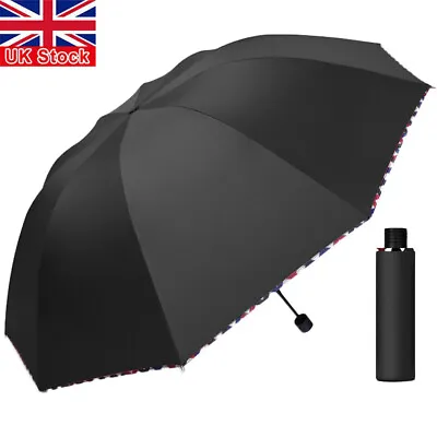 Men Women 10 Ribs Strong Umbrella Portable Travel Rain Sun Protection Windproof • £6.99