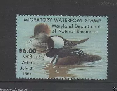 1986 MD-13 MARYLAND State Waterfowl Duck Stamp MNH Hooded Mergansers * • $5.25