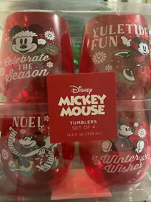 DISNEY Mickey Mouse Set/4 STEMLESS Red ACRYLIC 3.25  Tumblers Xmas • $5