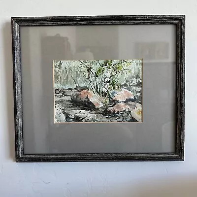 Vintage Original Landscape Watercolor Mountain Stream Framed Under Glass-Signed • $46