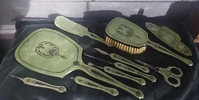 Vintage Dupont  Celluloid 10 Piece Green Jade Vanity Set • $60