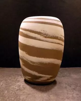 W. J. Gordy Ivory And Tan Swirl Vase With An Interior Green Glaze - 6 1/2 -MINT • $175