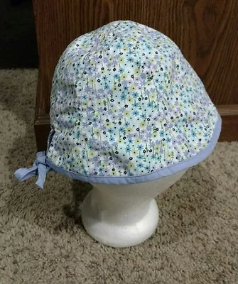 Gymboree Bonnet Sun Hat Girl's Size S/M 3-4 Yrs Purple Blue Green Floral Tie • $6.99