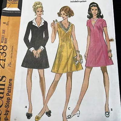 Vintage 1960s McCalls 2138 Mod Princess Seam Dress Sewing Pattern 8 XXS UNCUT • $9