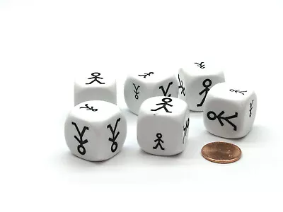 Pack Of 6 22mm D6 Large And Small Stick Figure Dice - White With Black Etches • $6.99