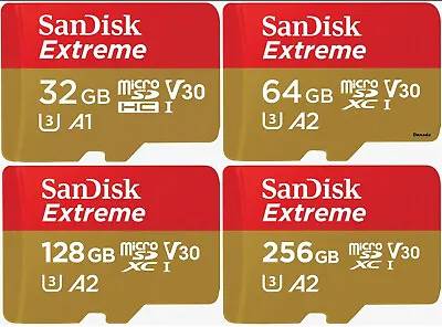 £9.99 • Buy Sandisk Extreme 32GB 64GB 128GB 256GB Micro SD HC SD XC U3 Class 10 A1 A2 Card 