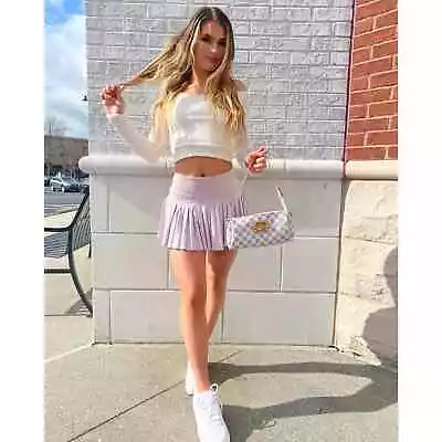 New XS Gold Hinge Mini Tennis Skirt Baby Lavender Skort Built In Shorts Pleated • $34.99