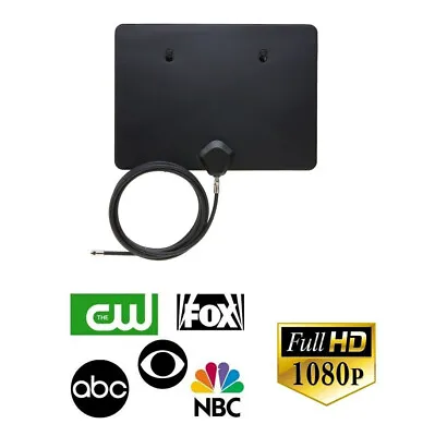 Digital Indoor TV Antenna Black Flat W/RG6 Coaxial Cable HDTV 1080p VHF UHF LOT • $15.99