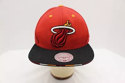 Mitchell Ness Nba Miami Heat Red Snapback Straight Bill Mens Hat Cap OSFM • $19.99