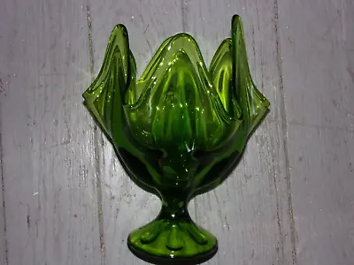 Viking Vintage Mid Century Modern Glass Vase Green Pulled Six Petals Mcm Vase • $29.99