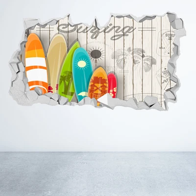 £12.99 • Buy Surf Board Wall Sticker 3d Look Boys Kids Bedroom Extreme Sport Wall Decal Z1352
