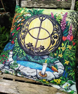 Cushion Cover Chalice Well Home Decor Scatter Pagan Wicca Gardening Glastonbury • £6.45