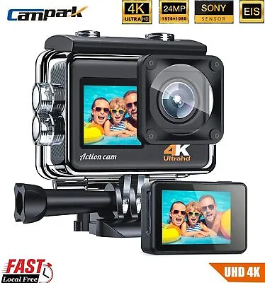 4K Sony 24MP Action Camera Dual Screen WiFi Camcorder Sports Underwater Camera • £77.99