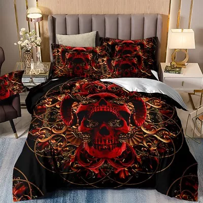 £28.38 • Buy 3D Duvet Cover Gothic Skull Demon Bedding Set Pillow Cases Single Double King