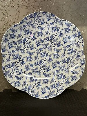 Spode Blue Rosebud Chintz 11  Scalloped Edge Shallow Bowl - Made In England • $39.99