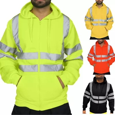 New Hi Viz Vis High Visibility Jacket Hoodie Work Zip Hooded SweatShirt Tops US • $26.76