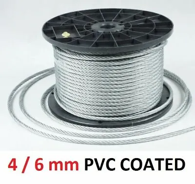 £1.48 • Buy 6mm Galvanised Steel Clear PVC Plastic Coated Wire Rope Boat Gym Washing Per M