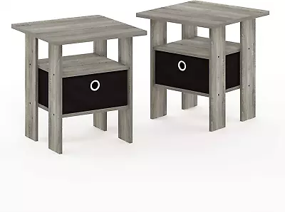 Nightstand Set Of 2 Grey Modern Side Table Gray Tall End Living Room Bedside Oak • $55.80
