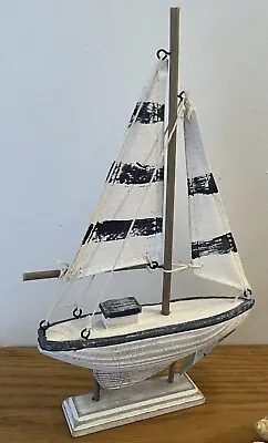 Sail Boat Ornament Statue Nautical Home Decor Blue White Yacht Sea Theme Sailing • £8.99