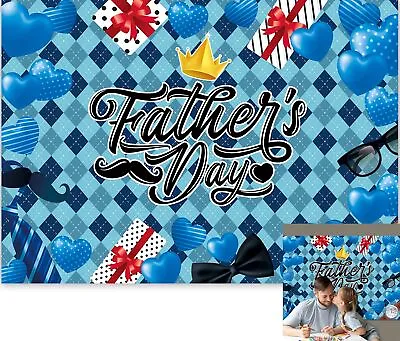 Father's Day Plaid Blue Heart Backdrop Thanks Daddy Gift Tie Moustache Backdrop • $13.99
