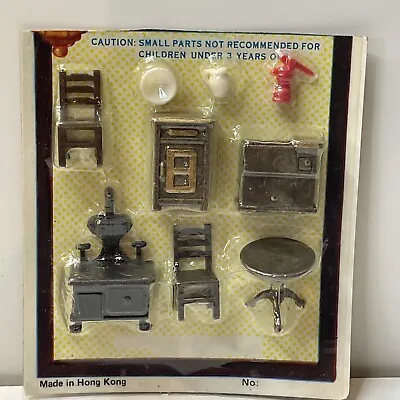NOS Vintage Mini Dollhouse Furniture 9 PC Kitchen Set Tiny Brown Plastic AL5.3 • $7.99