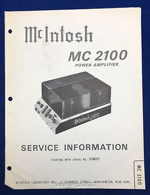 Original McIntosh MC2100 / Service Information Manual #3 • $29.95