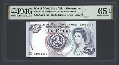 Isle Of Man One Pound ND(1983) P40c Uncirculated Grade 65 • $29.99