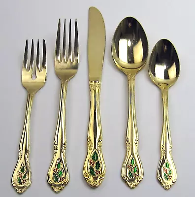 Pfaltzgraff Winterberry Gold Tone Flatware Lot Of 42 Pieces • $79.95