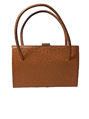 Ostrich Leather Waldybag Vintage Handbag - 2 Handles Caramel Framed Clip Closure • £25