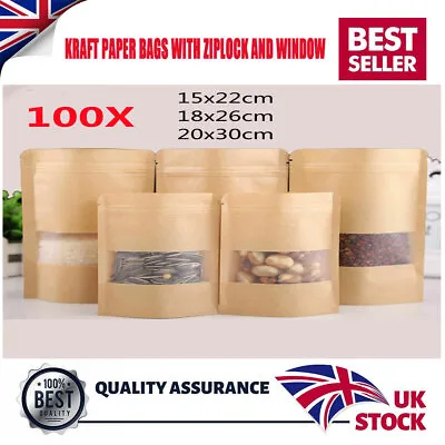 Brown Strong Grip Seal Gusset Craft Paper Bags Smell Free With Clear Window • £16.89