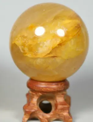 NATURAL Yellow PHANTOM MULTI-INCLUSIONS Rainbow CRYSTAL Polishing Sphere  Ball • $15.99