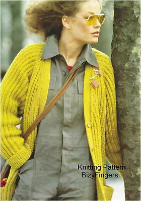 Ladies Long Warm Raglan Cardigan Jacket Pockets KNITTING PATTERN Aran 32 - 38  • £2.15