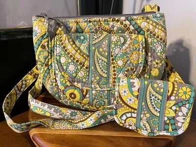 VERA BRADLEY Lemon Parfait LIZZY CROSSBODY Organizer PURSE & CHANGE POUCH - XPO • $22.88