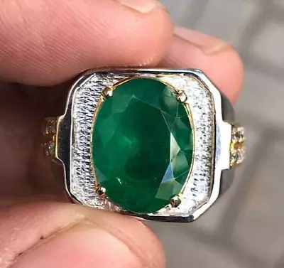 Colombian Emerald Ring Mens Rings Green Emerald Ring 925 Sterling Silver Rings • $7500