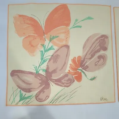 Vintage Vera Neumann Set Of 6 Napkins Butterfly Signed Peach/Purple/Green Used • $16.95