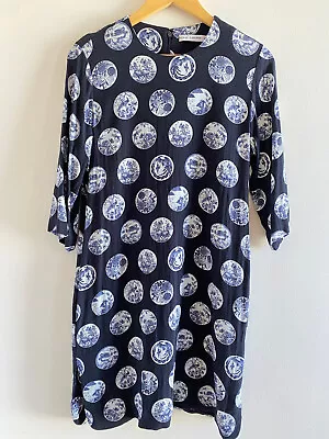 & OTHER STORIES Shift Dress Navy Blue With Circles Size US8 AU12 • $19