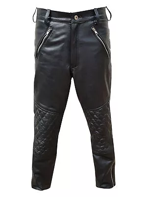 Mens Quilted Design Black Pants Real Soft Sheep Leather Motorcycle Bikers Jeans • $109.99