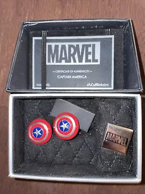 NEW Cufflinks Inc Marvel Caprain America Shield And Marvel Lapel Pin W/box & COA • $75.99