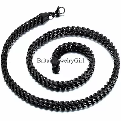 23.6  Mens Black Square Curb Cuban Link Chain Stainless Steel Necklace *6MM • $14.89