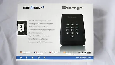 IStorage DiskAshur2 HDD 3TB Black Secure Encrypted Hard Drive - New - Sealed • £179.99